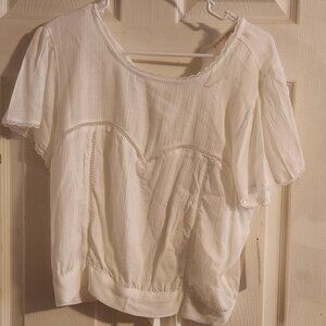 Lily Star NWT White Boho Lace Trim Tie-Front Crop Top - Size Small